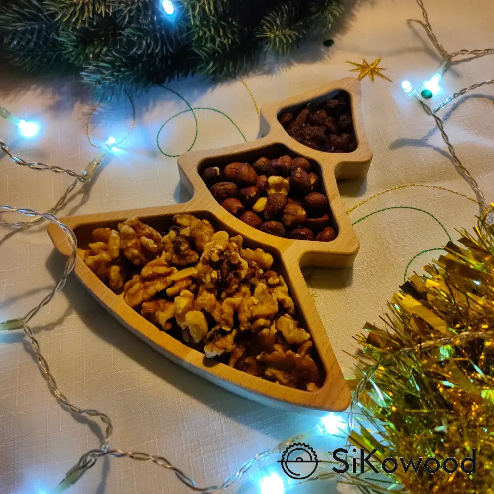 Lesena božična posoda za prigrizke, primerna za serviranje piškotov in oreščkov