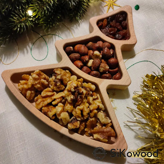 Božična posoda za prigrizke iz bukovega lesa, zaščitena z mineralnim oljem