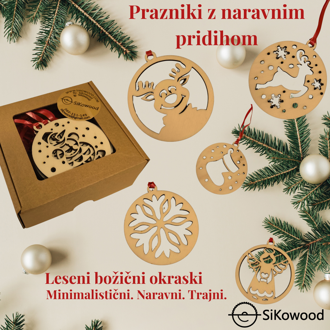 Leseni božični okraski – okraski za božično drevo 8 cm