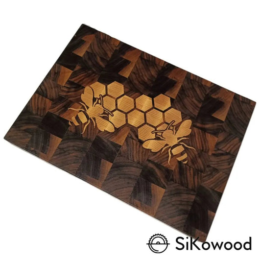 SiKowoodEnd Grain lesena deska z intarzijo čebele