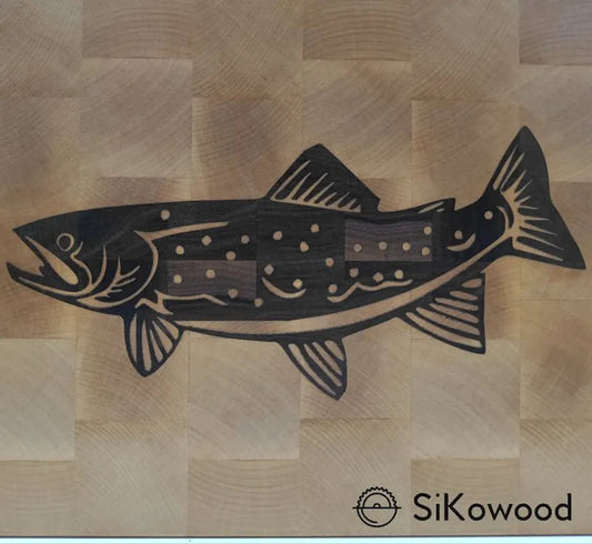 SiKowoodEnd Grain lesena deska z intarzijo ribe