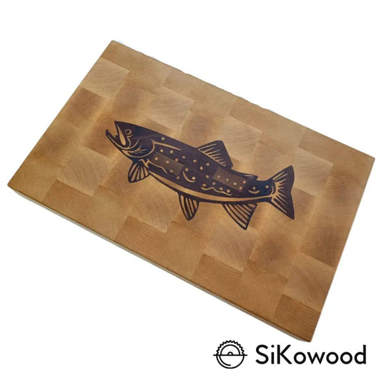 SiKowoodEnd Grain lesena deska z intarzijo ribe