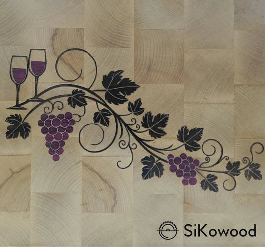 SiKowoodEnd Grain lesena deska z intarzijo vinske trte