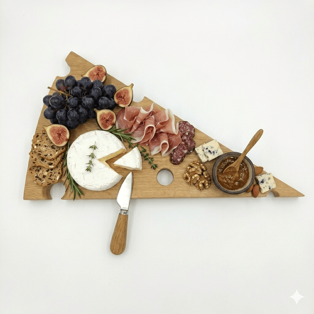 SiKowoodLesena servirna deska v obliki sira – Hrast | 25 × 49 cm