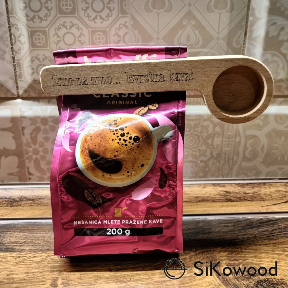 SiKowoodLesena žlička za kavo 2v1 – Doziranje in zapiranje vrečke