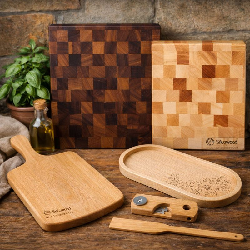 Ročno izdelane lesene rezalne deske in kuhinjski pripomočki SiKowood iz slovenskega lesa